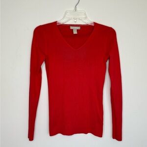 BNM1 Banana Republic Wool Blend Sweater Blouse V-neck‎ Red Preppy Small